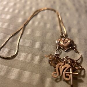 Gold-Tone Heart Pendant Necklace with Script and Cross Charms